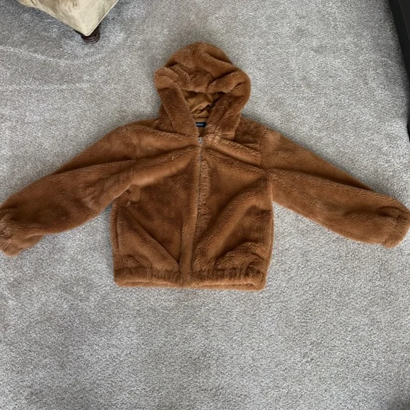 Brown Faux Fur Zip Up Hoodie - Picture 2 of 6